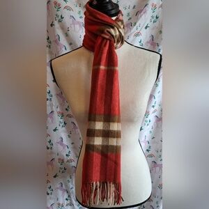 NWOT Burberry Red & Black Cashmere Nova Preppy Casual Unisex Winter Scarf Wrap